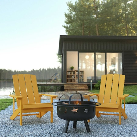 Flash Furniture 2 Yellow Adirondack Chairs-Star & Moon Fire Pit JJ-C145012-32D-YLW-GG